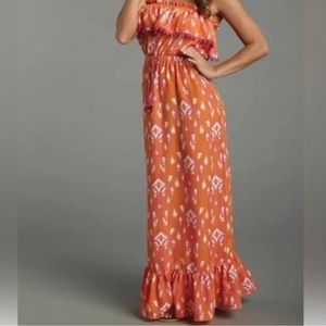 MUD PIE Strapless Ikat Ruffle Maxi Dress SZ L